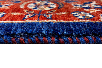 Qashqai exclusive carpet fringe, blue-red pile and multicolored patterned border