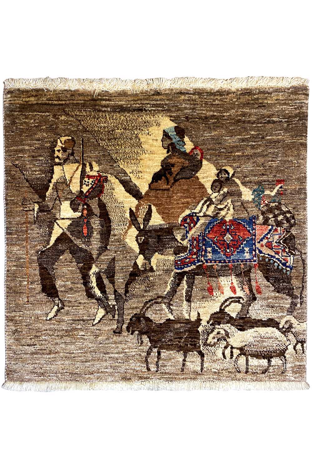Qashqai exclusive rug with animal group and colorful field ornament, rectangular