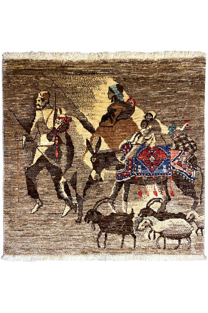 Qashqai exclusive rug with animal group and colorful field ornament, rectangular