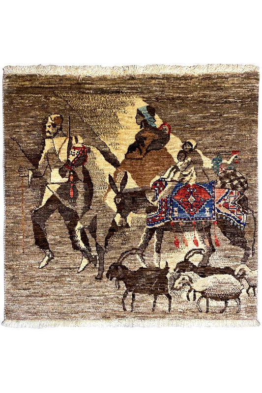 Qashqai exclusive rug with animal group and colorful field ornament, rectangular