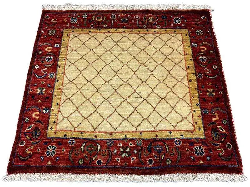 Qashqai exclusive rug, square, reddish-brown border with beige inner field