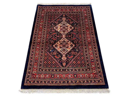 Qashqai exclusive rug (139x103 cm), dark blue with red ornamental inlay