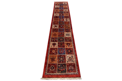 Qashqai exclusive runner rug, red patchwork look with blue-and-yellow ornamental panels