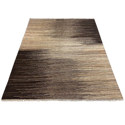 Kilim rug with a diagonal stripe pattern, light beige and dark brown, trapezoidal