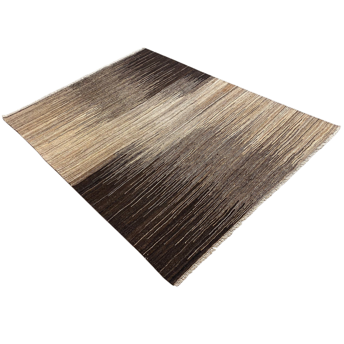 Kilim rug with a diamond pattern, light beige and dark brown, with frayed edges