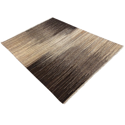 Kilim rug with a diamond pattern, light beige and dark brown, with frayed edges