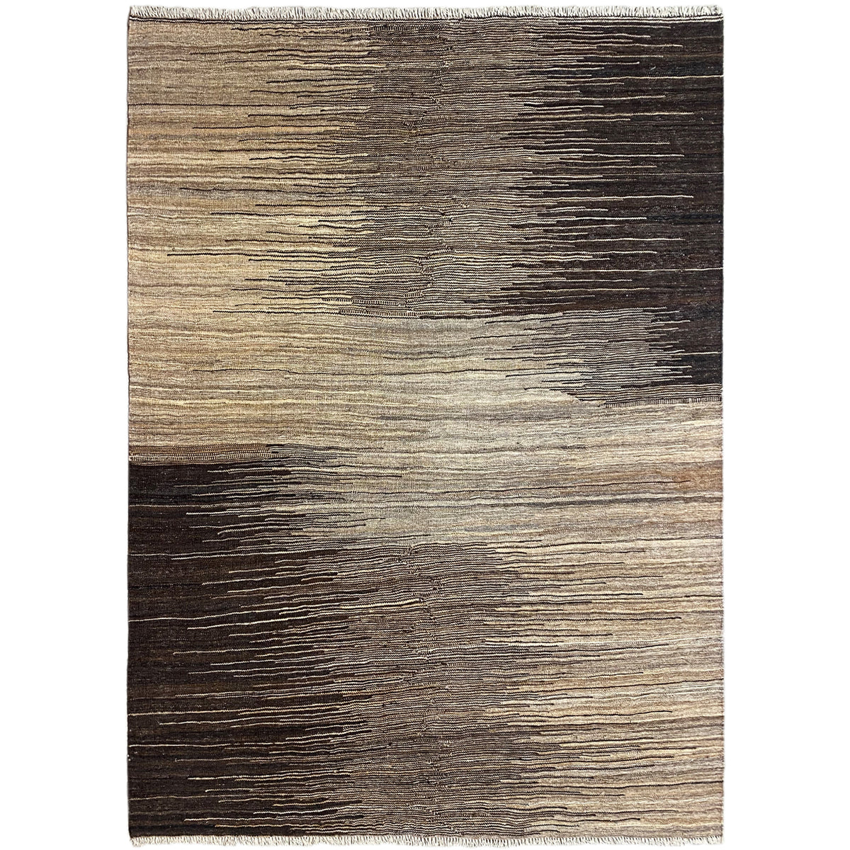 Kilim rug with a striped pattern in light beige and dark brown, rectangular
