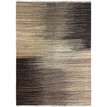 Kilim rug with a striped pattern in light beige and dark brown, rectangular