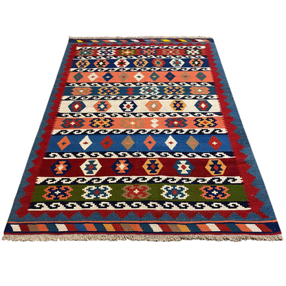 Qashqai-style kilim, 200x145 cm, rug with a geometric border design