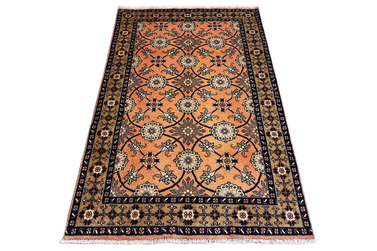 Oriental rug 148x107 cm, lying flat: orange pattern with dark border