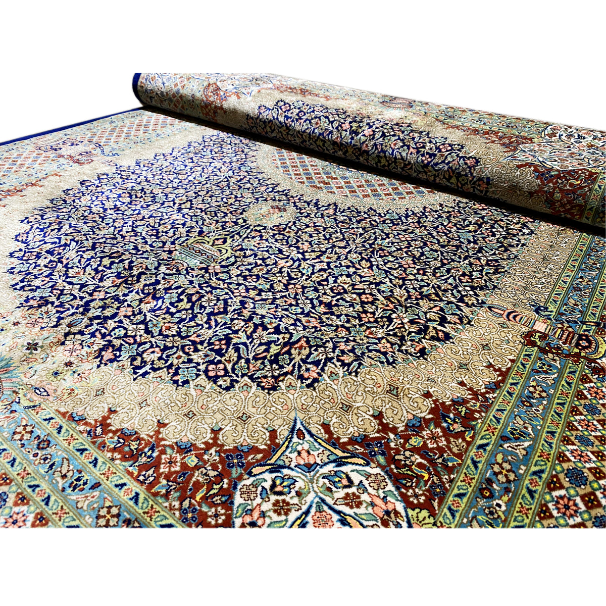 Carpet 156x102 cm, rolled; detailed pattern with multicolored diamonds and border