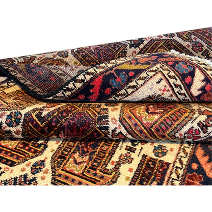 Shahre Babak rug (154x105 cm), fabric surface with relief folds and a colorful pattern