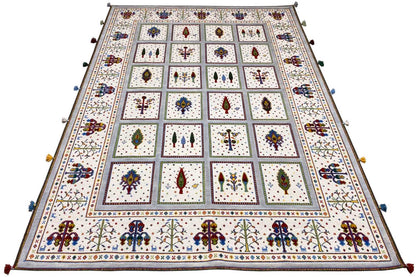 Soumakh rug 240x176 cm, mounted diagonally, multicolored border with motifs