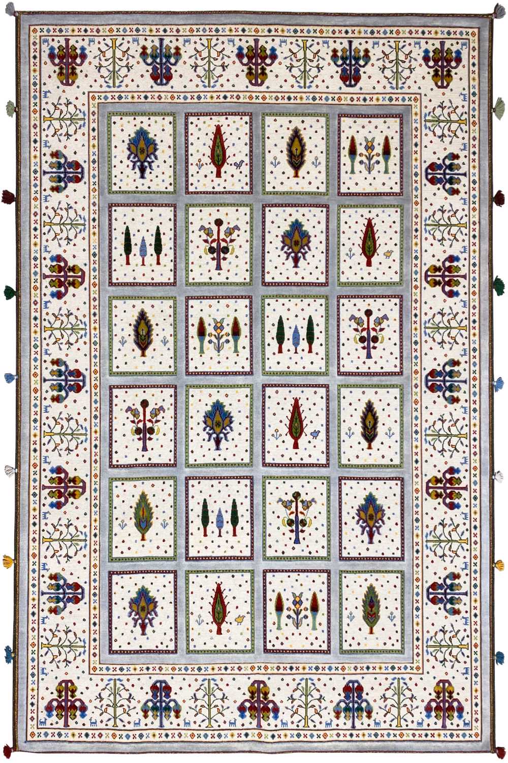 Soumak rug 240x176 cm with a beige background and geometric tile pattern