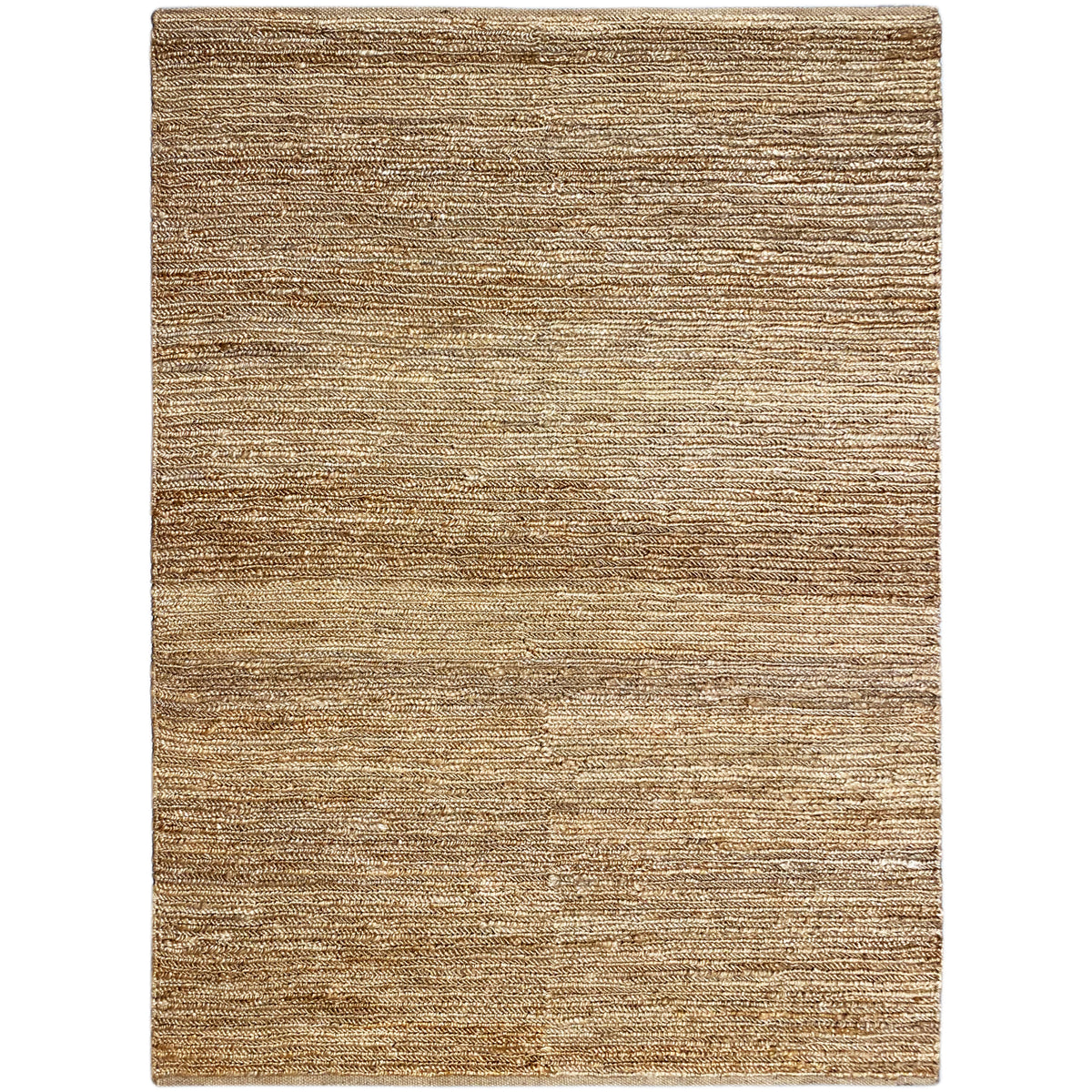 Jute-Teppich in Naturbraun mit feiner gewebter Struktur, rechteckig.