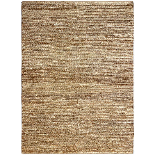 Jute-Teppich in Naturbraun mit feiner gewebter Struktur, rechteckig.