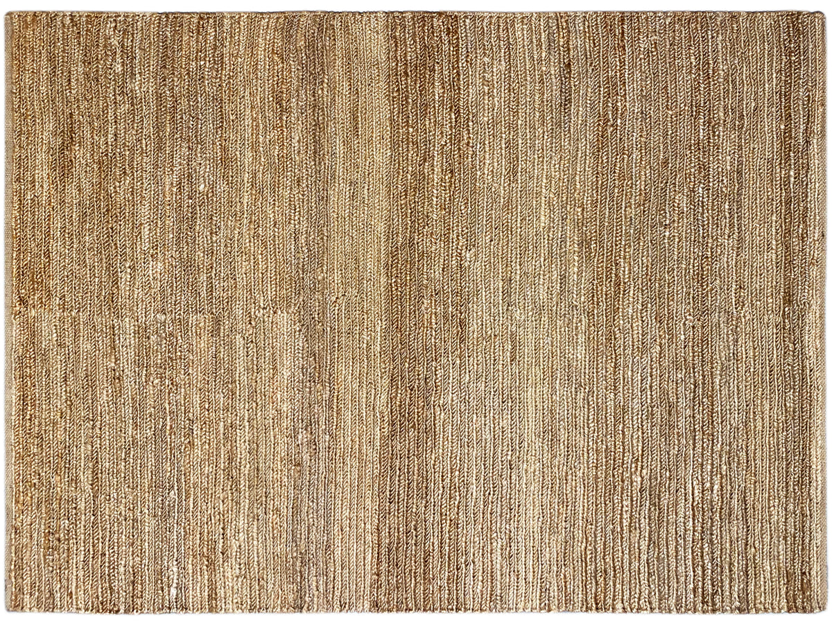 Jute-Teppich Oberfläche in Naturbraun, dicht gewebte Streifenstruktur.