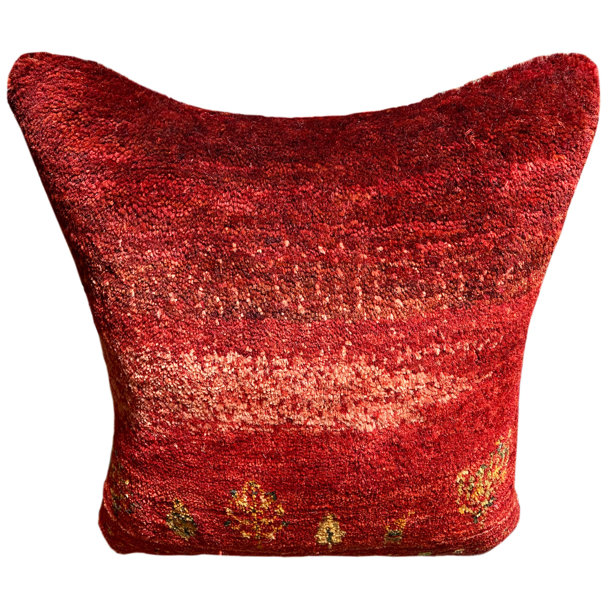 Red decorative cushion 40x40 cm, glittery fabric with gold symbols in the lower section