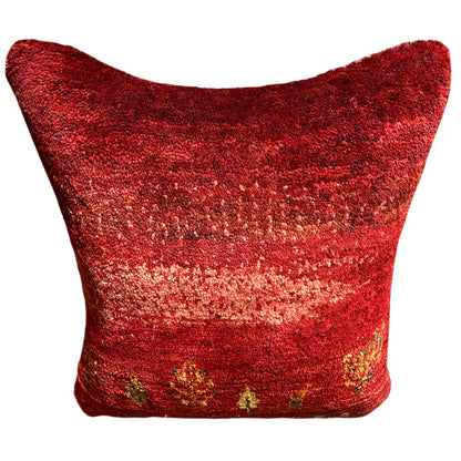 Red decorative cushion 40x40 cm, glittery fabric with gold symbols in the lower section