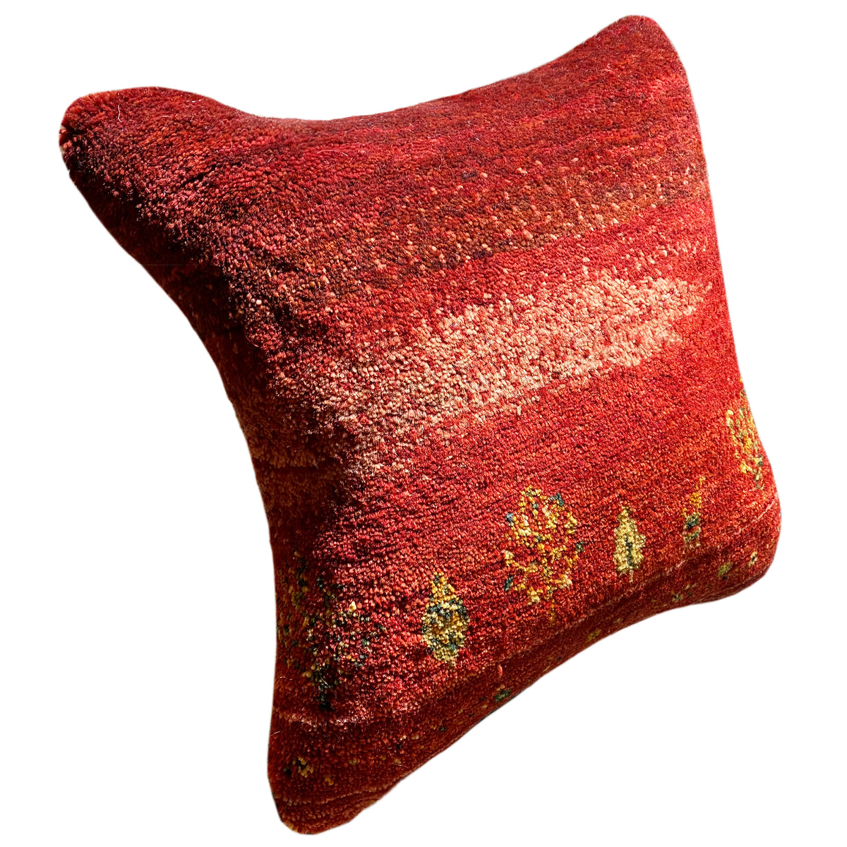 Red decorative cushion 40x40 cm, glittering fabric surface with gold embroidered motifs