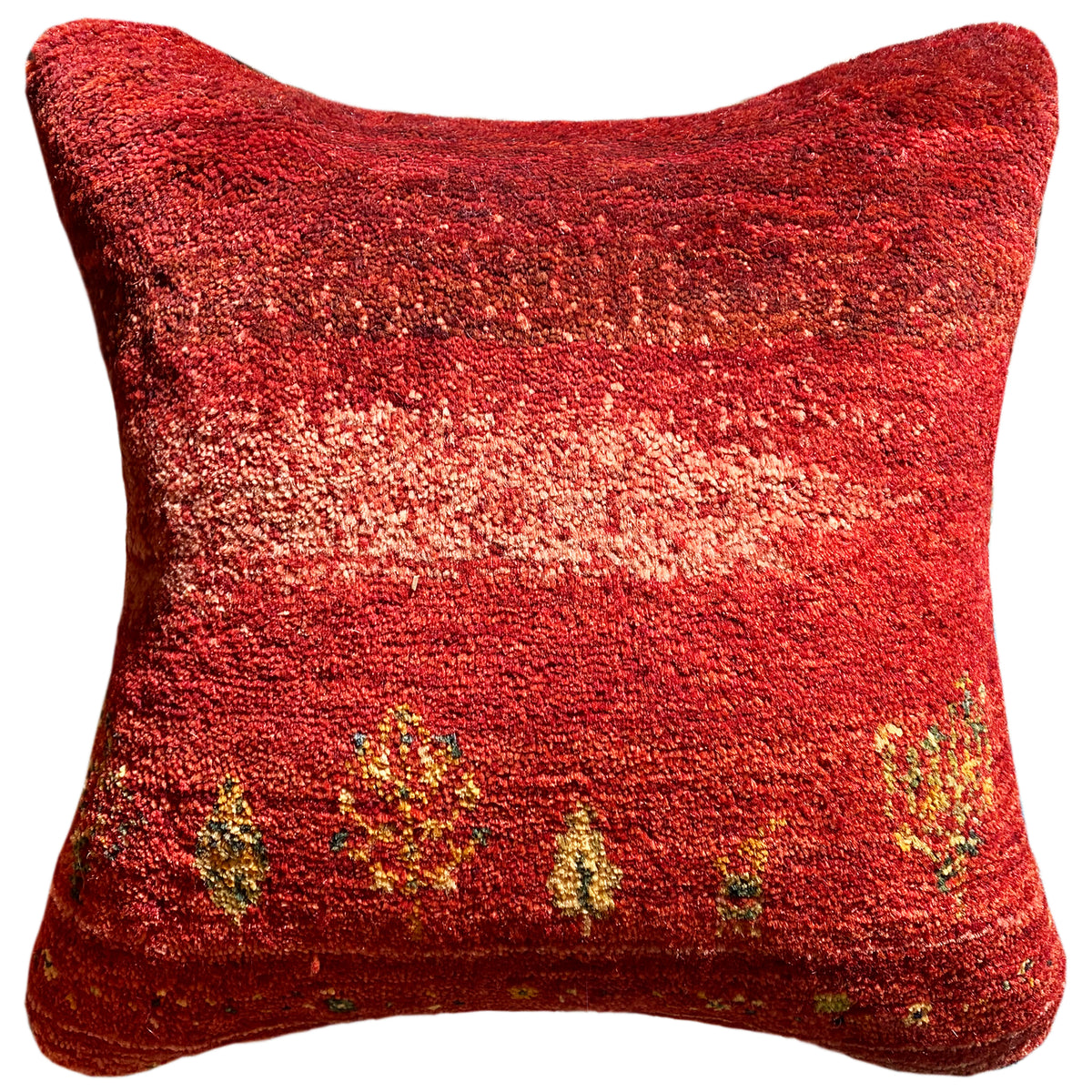 Red decorative cushion 40x40 cm with a glittering surface and gold patterned stripes
