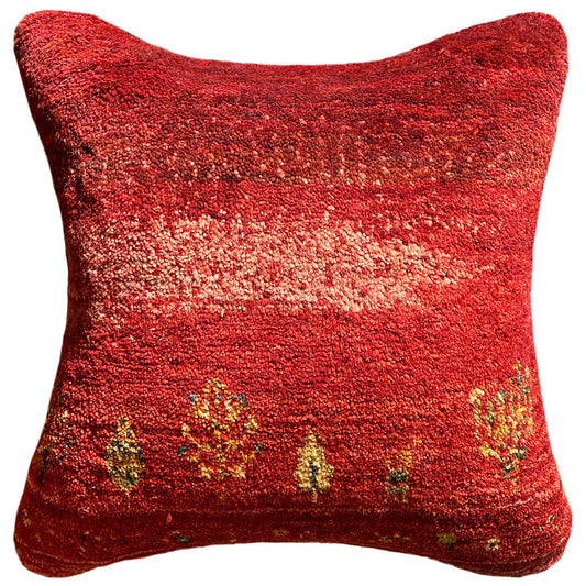 Red decorative cushion 40x40 cm with a glittering surface and gold patterned stripes