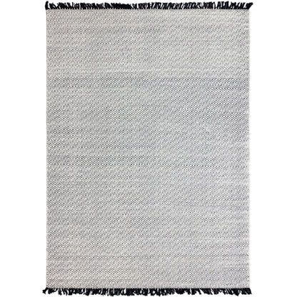 Kelim-Dhurrie-Teppich 160x230 cm, Rauten-Muster, hellbeige mit dunklen Fransen