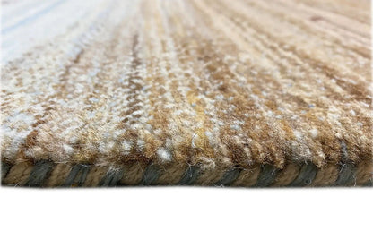 Gabbeh rug: pile detail at the edge, brown-beige yarn fuzz, side edge.