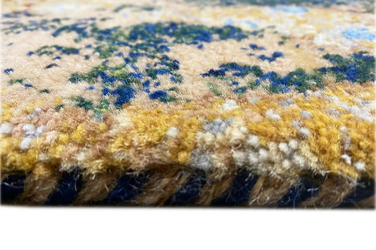 Gabbeh-Lori rug detail of the pile: fluffy, multicolored surface at the edge