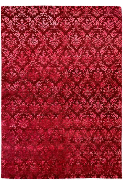 Carpet (232 x 164 cm) with red damask pile and an even ornamental relief