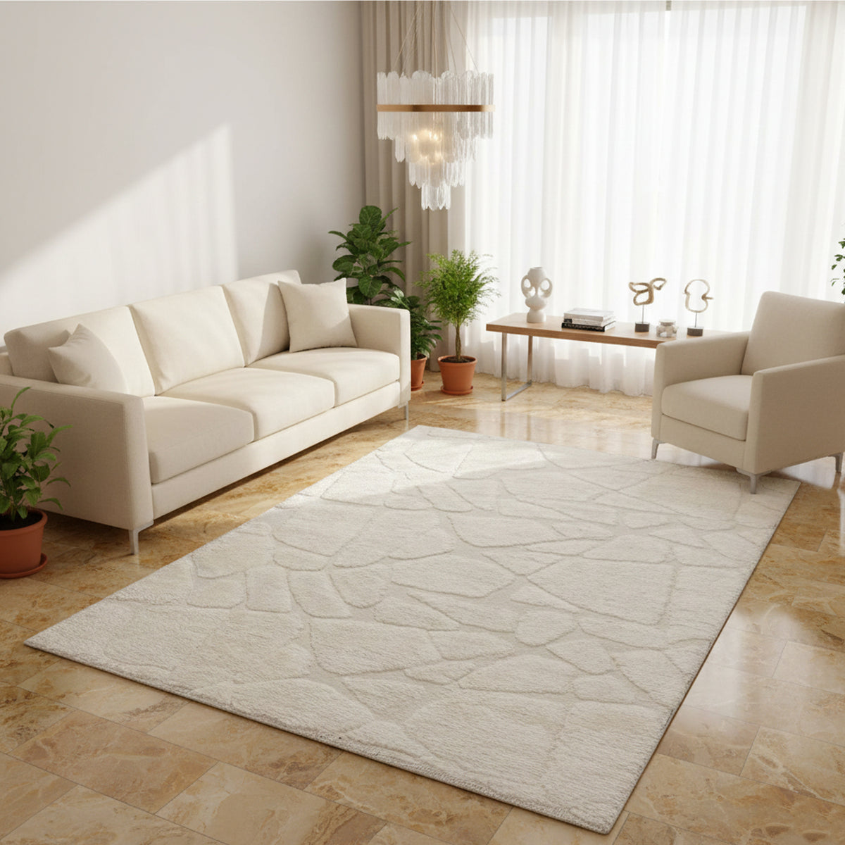 Berber rug 239x170 cm, light beige, patterned relief surface for the living area