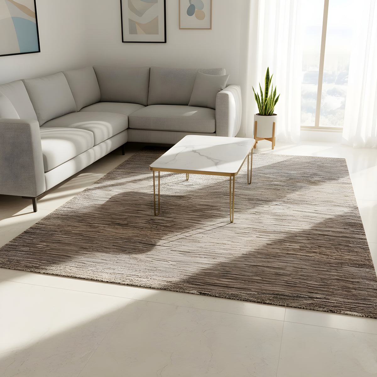 Rug 243x168 with a mottled gray-brown pattern and a fine, dense surface.