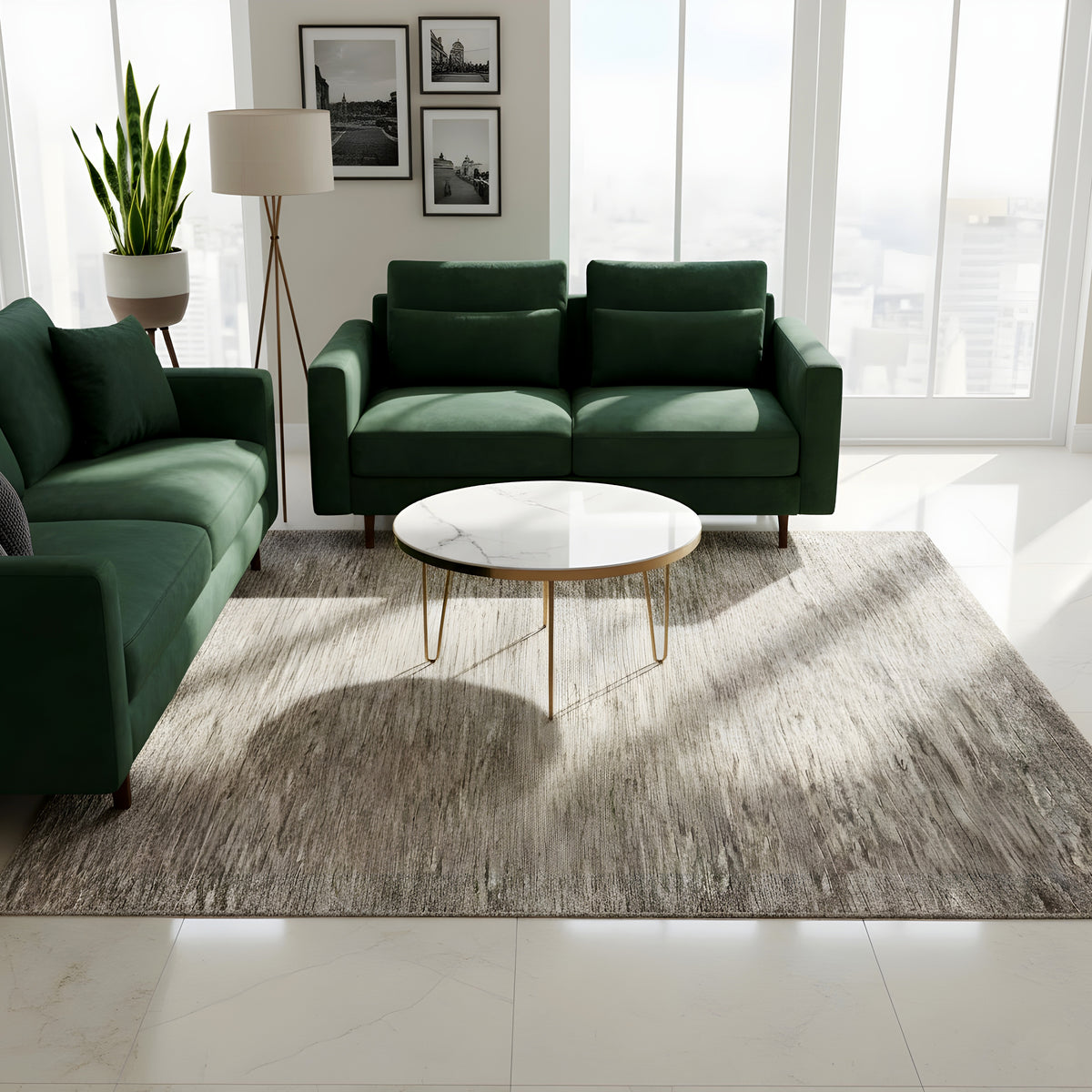 Gabbeh rug for the living area, rectangular, beige-gray mottled texture with a short pile