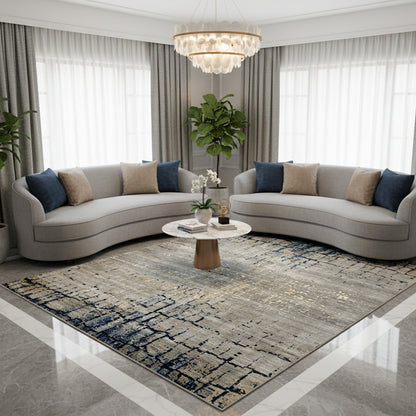 Hand-knotted rug with an abstract blue-gray pattern for the living area