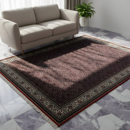 Bidjar rug with a large-scale ornamental pattern in dark red and black, rectangular
