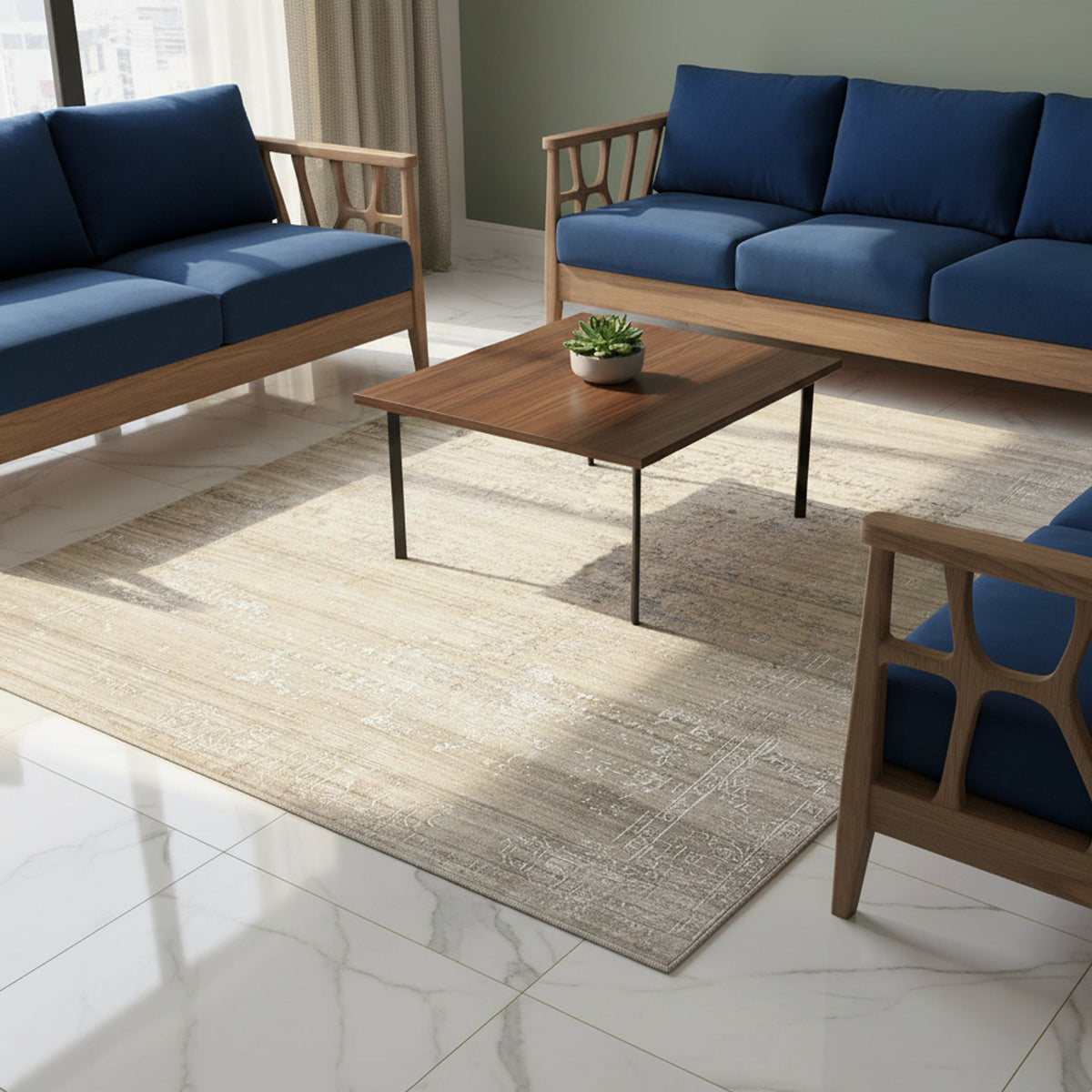 Designer rug 300x205 cm in beige-gray with an abstract textured pattern