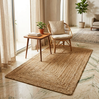 Beige jute rug, rectangular, coarsely woven texture, approx. 60x110 cm