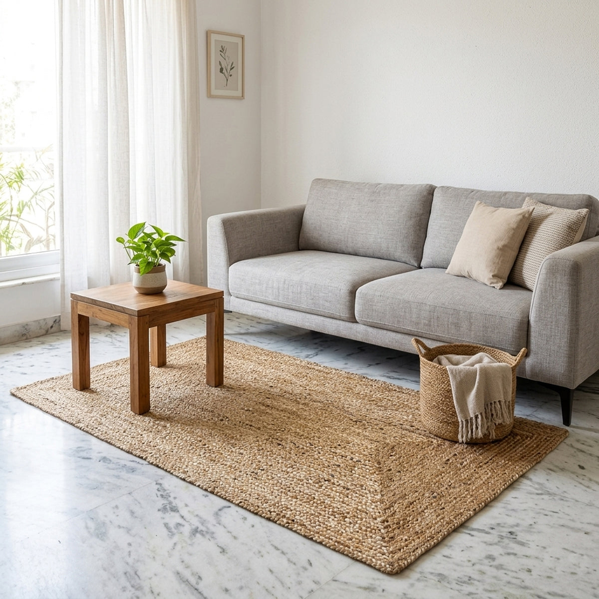Jute rug 70x130 cm, rectangular, natural color