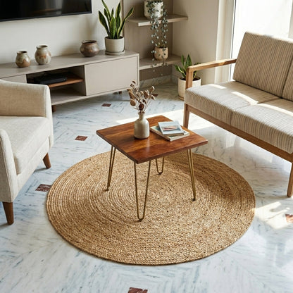 Round jute rug, natural-colored, braided, 80x80 cm