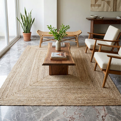Jute rug with a geometric pattern, natural-colored, rectangular (200×240 cm)
