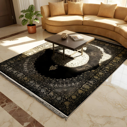 Rug 170x240 cm with a black, gold-and-silver mandala pattern and a silver center area