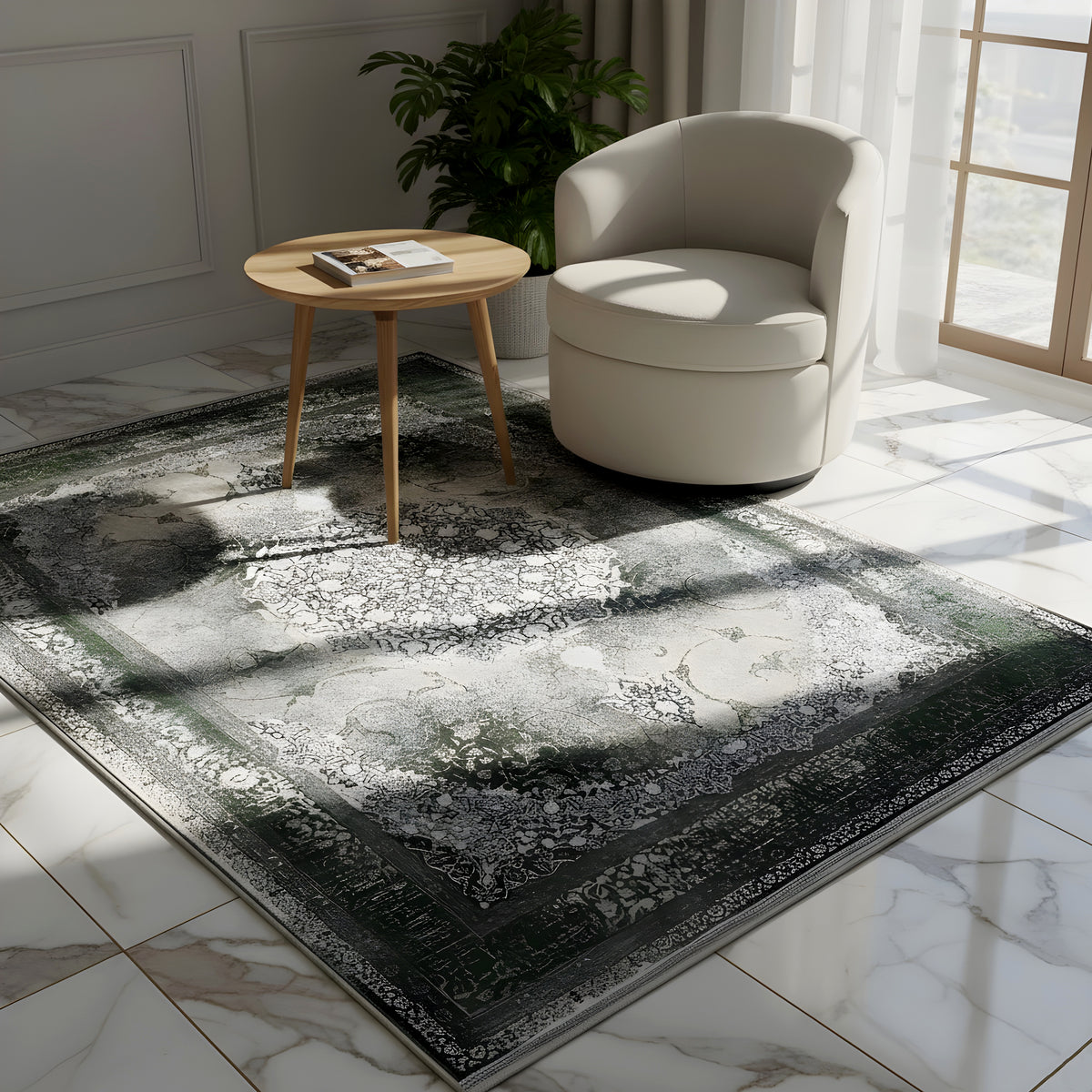 Rug 170x240 cm with a large-scale ornamental pattern and dark border