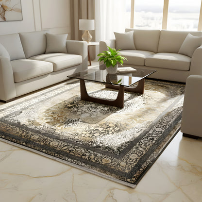 Rauchgold rug 170x240 cm, rectangular, patterned in gold, gray, and dark gray