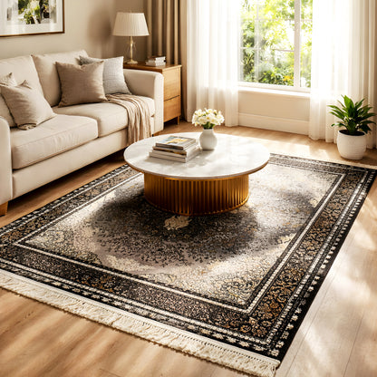 Vienna Oriental rug, rectangular, anthracite-gray ornamental design, fringes, 160x230 cm