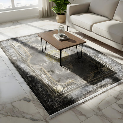 Rug 170x240 cm with vintage pattern, golden border and gray shading