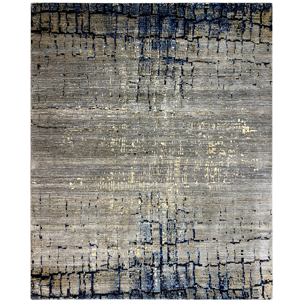 Hand-knotted rug with an abstract pattern, gray-beige and dark blue accents