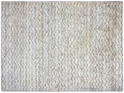 Berber rug with a fine zigzag pattern, light beige and gray waves, rectangular