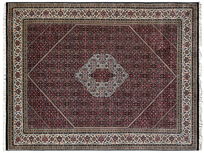 Bidjar rug with border and central medallion, dark red, patterned, square