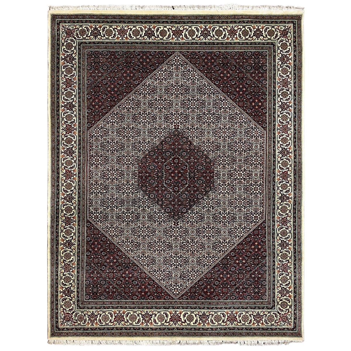 Bidjar carpet: Front view of the square with medallion and surrounding ornamental border