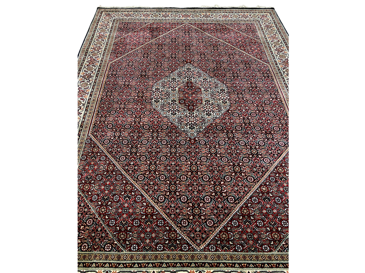 Bidjar rug, red pattern with border trim and central medallion, decorative, angular